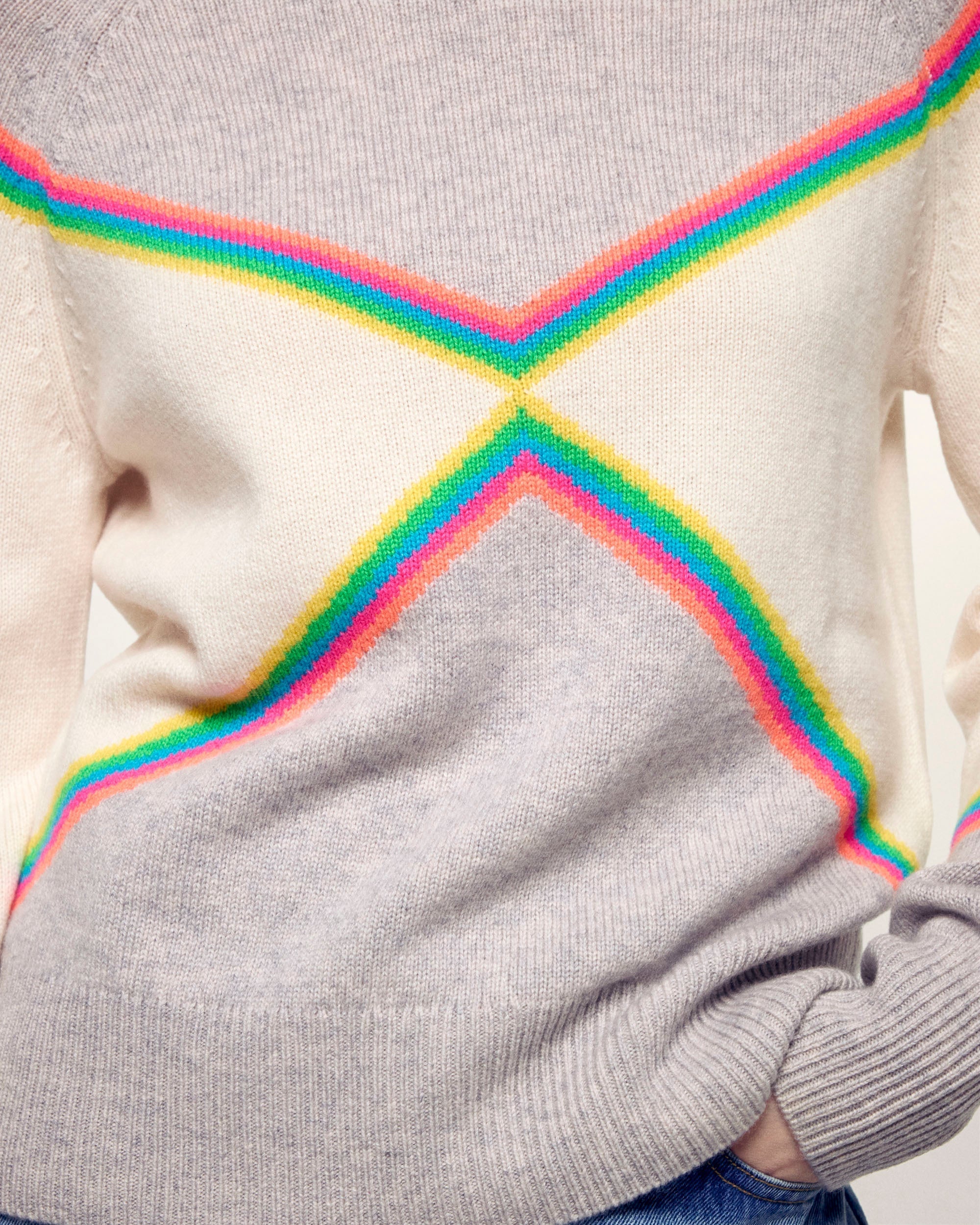 Pull Col Rond Bandes Multicolores
