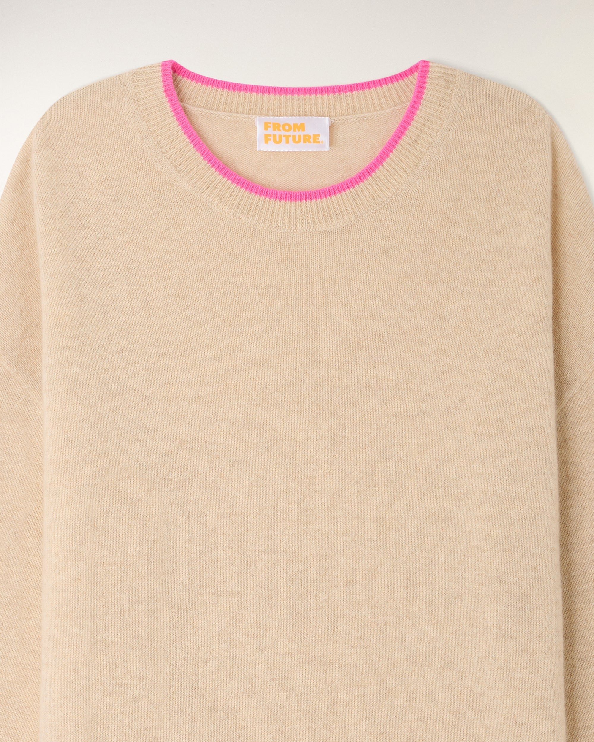 Pull Col Rond à Motifs Cœurs - Beige Chiné