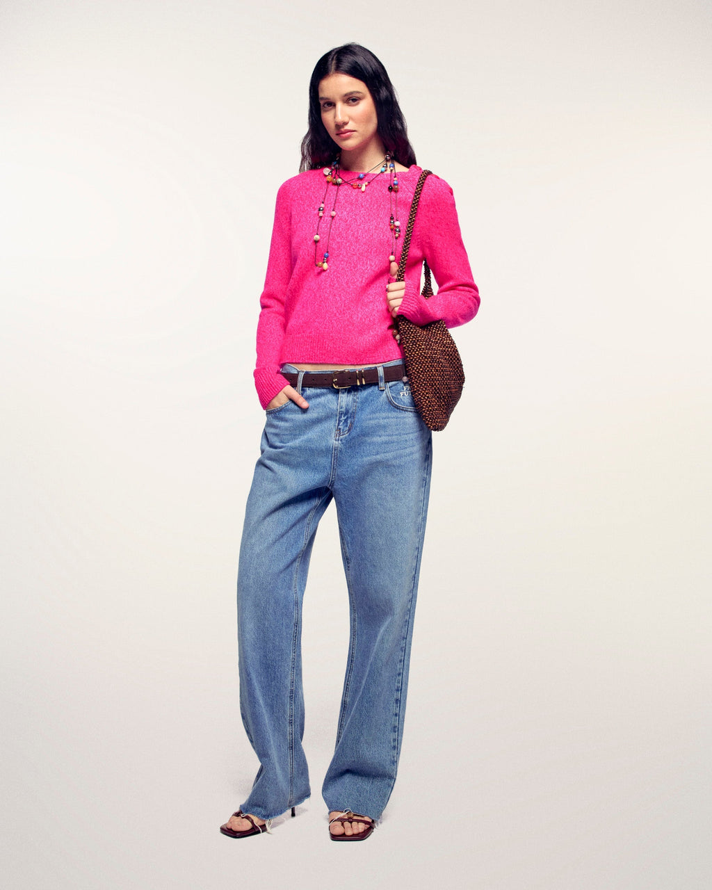 Pull Col Rond Boutons Cœur
