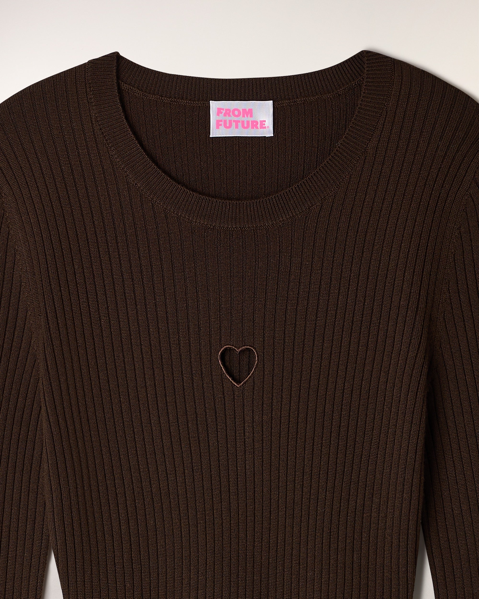 Robe Courte Manches Longues Coeur Ajouré - Chocolat