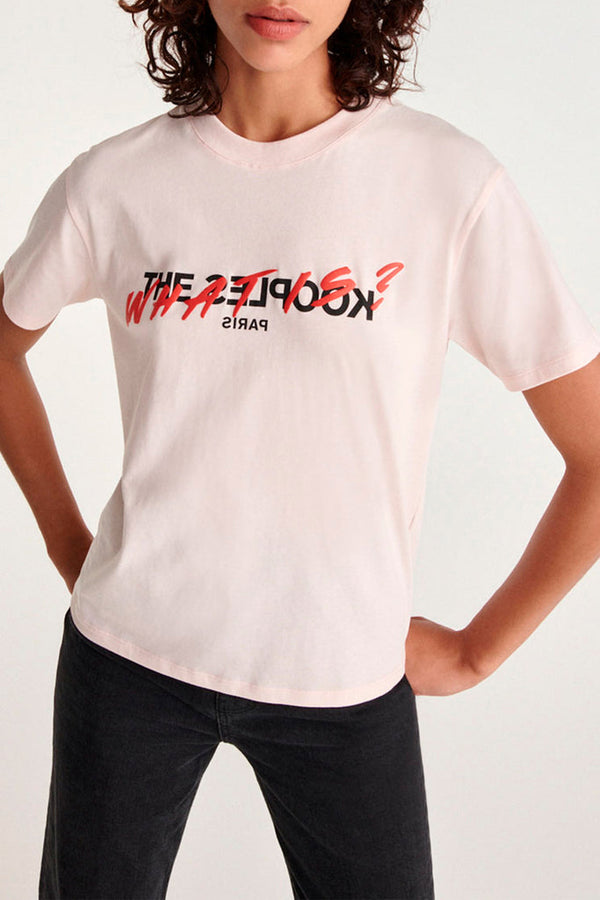 The Kooples - T-Shirt Rose Coton Imprimé What Is - Femme