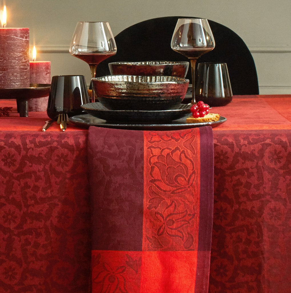 Le Jacquard Francais - 4 Serviettes - Ottomane - Burgundy - Lin