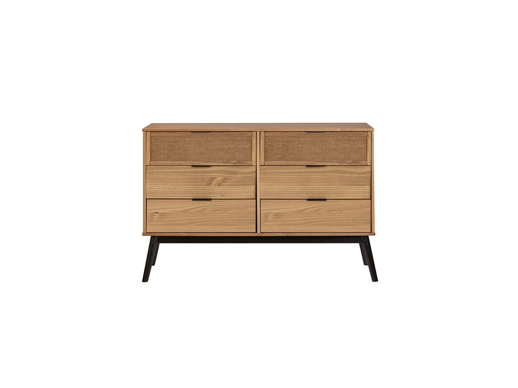 Albi - Commode 6 Tiroirs - Bois Massif Et Rotin