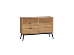 Albi - Commode 6 Tiroirs - Bois Massif Et Rotin