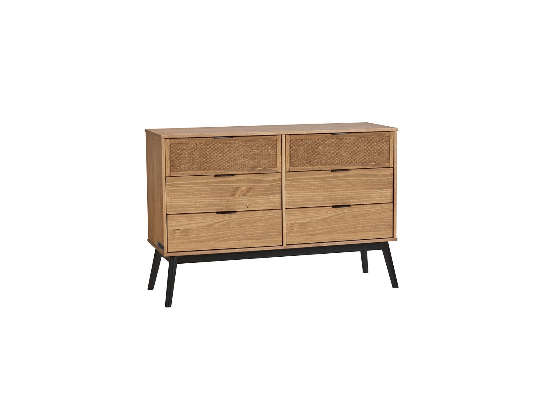 Albi - Commode 6 Tiroirs - Bois Massif Et Rotin