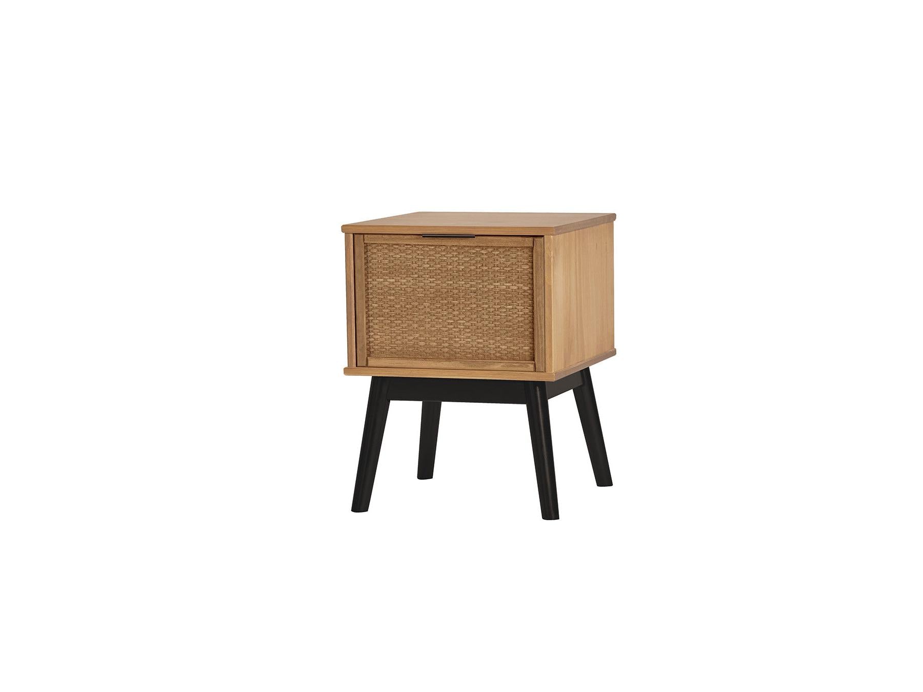 Albi - Table De Chevet - Bois Massif Et Rotin