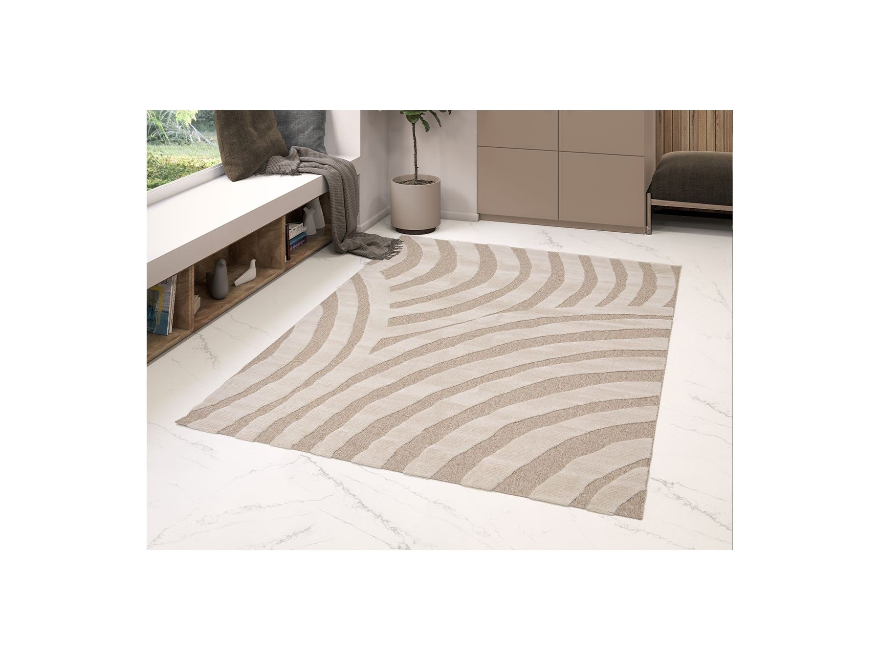 Vilma - Tapis Poils Ras - Motif Abstrait - Beige
