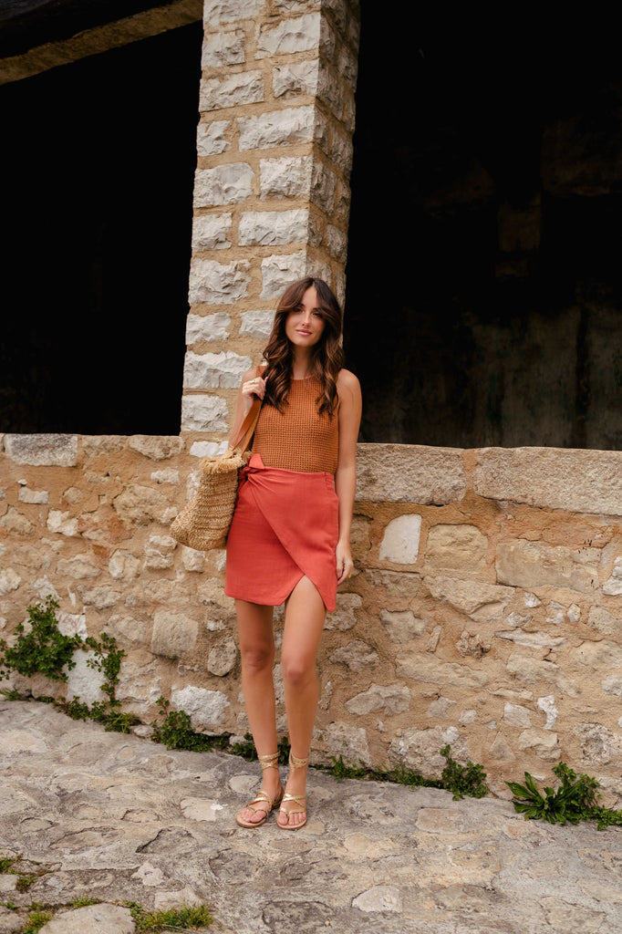 Jupe Élisa Lin Viscose Terracotta