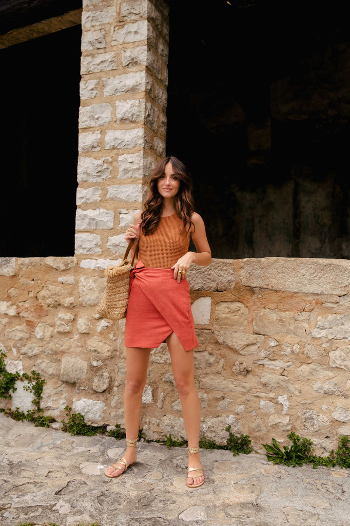 Jupe Élisa Lin Viscose Terracotta