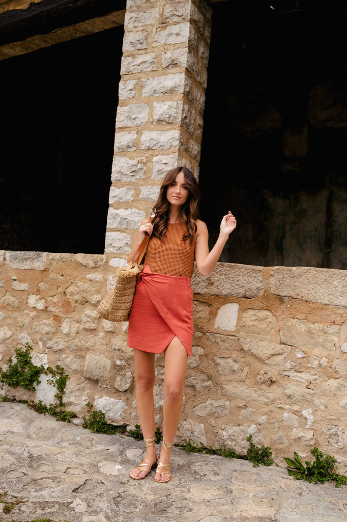 Jupe Élisa Lin Viscose Terracotta
