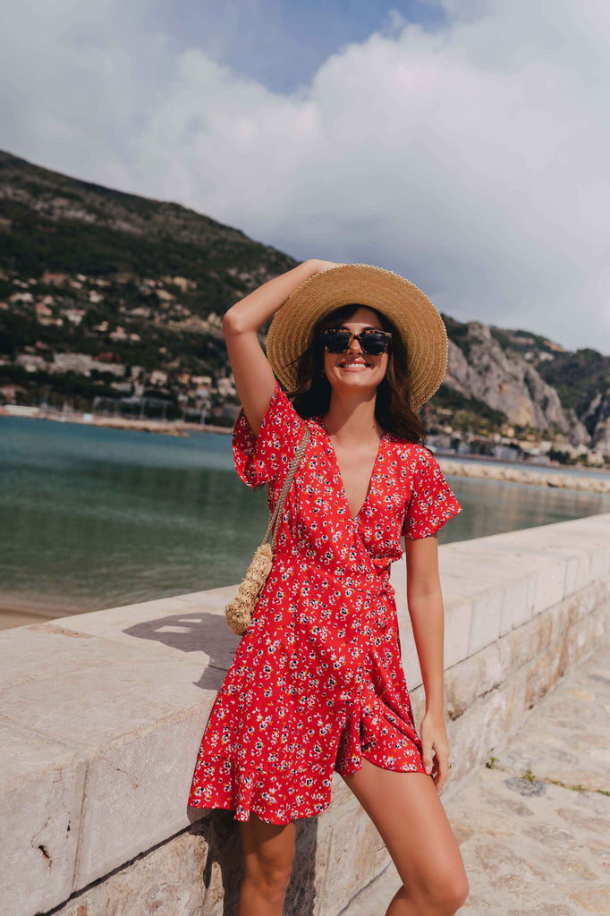 Robe Joséphine Rouge Fleuri