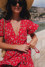 Robe Joséphine Rouge Fleuri