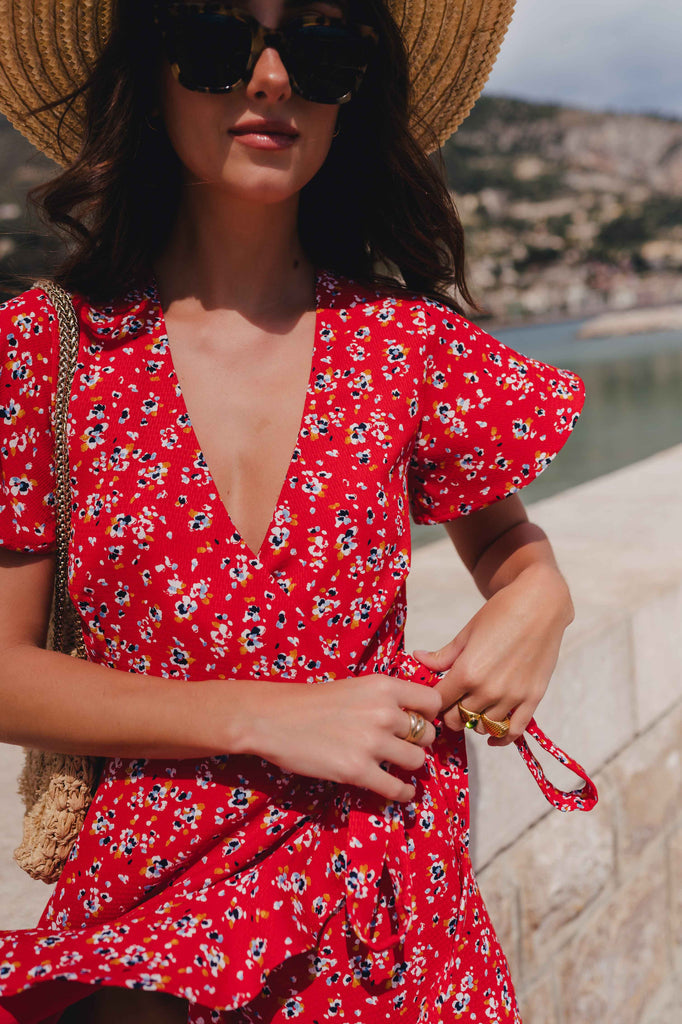 Robe Joséphine Rouge Fleuri