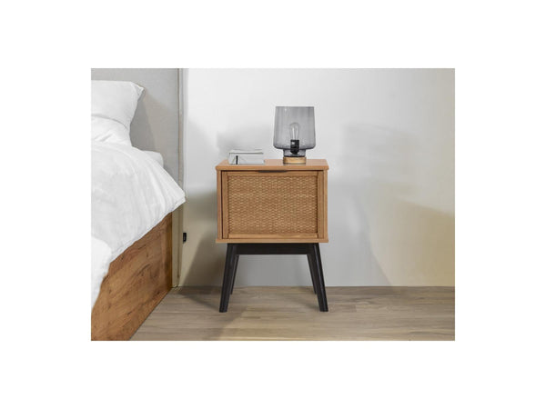 Albi - Table De Chevet - Bois Massif Et Rotin