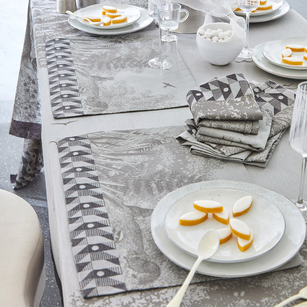 Le Jacquard Francais - 4 Sets De Table - Foret Enchantee - Argent - Coton
