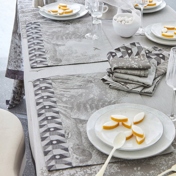 Le Jacquard Francais - 4 Sets De Table - Foret Enchantee - Argent - Coton