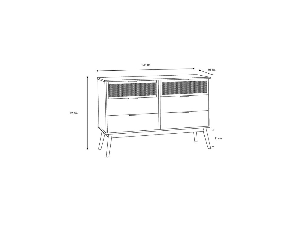 Albi - Commode 6 Tiroirs - Bois Massif Et Rotin