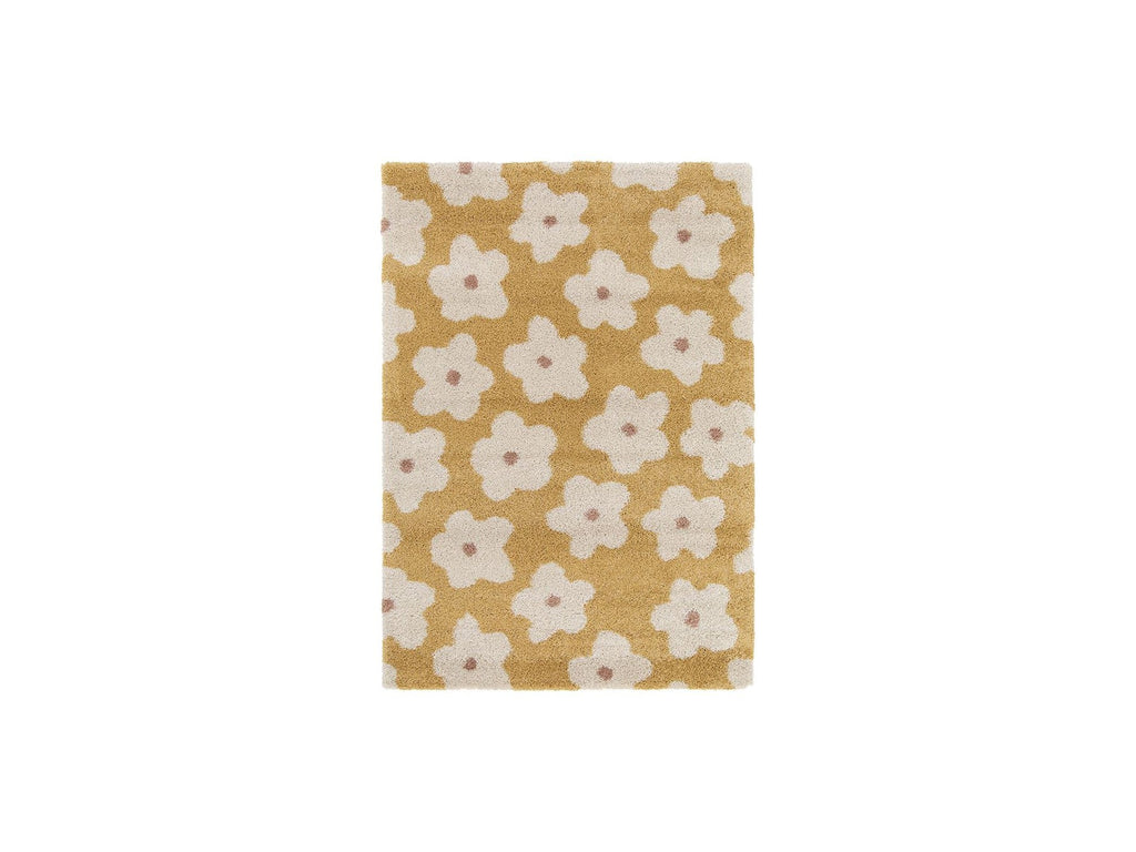 Suzy - Tapis Poils Courts - Motif Fleur - Jaune