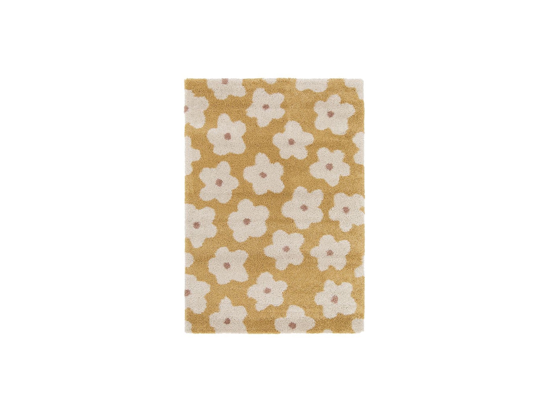 Suzy - Tapis Poils Courts - Motif Fleur - Jaune