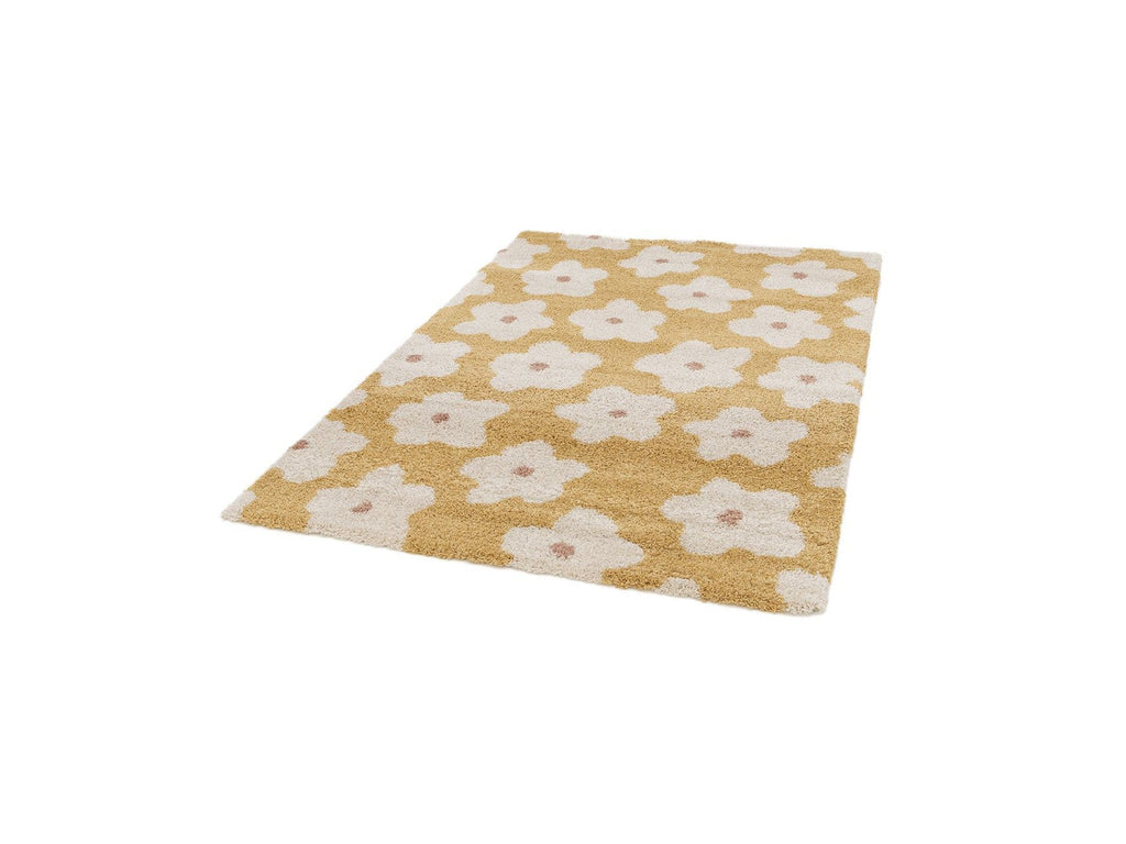 Suzy - Tapis Poils Courts - Motif Fleur - Jaune