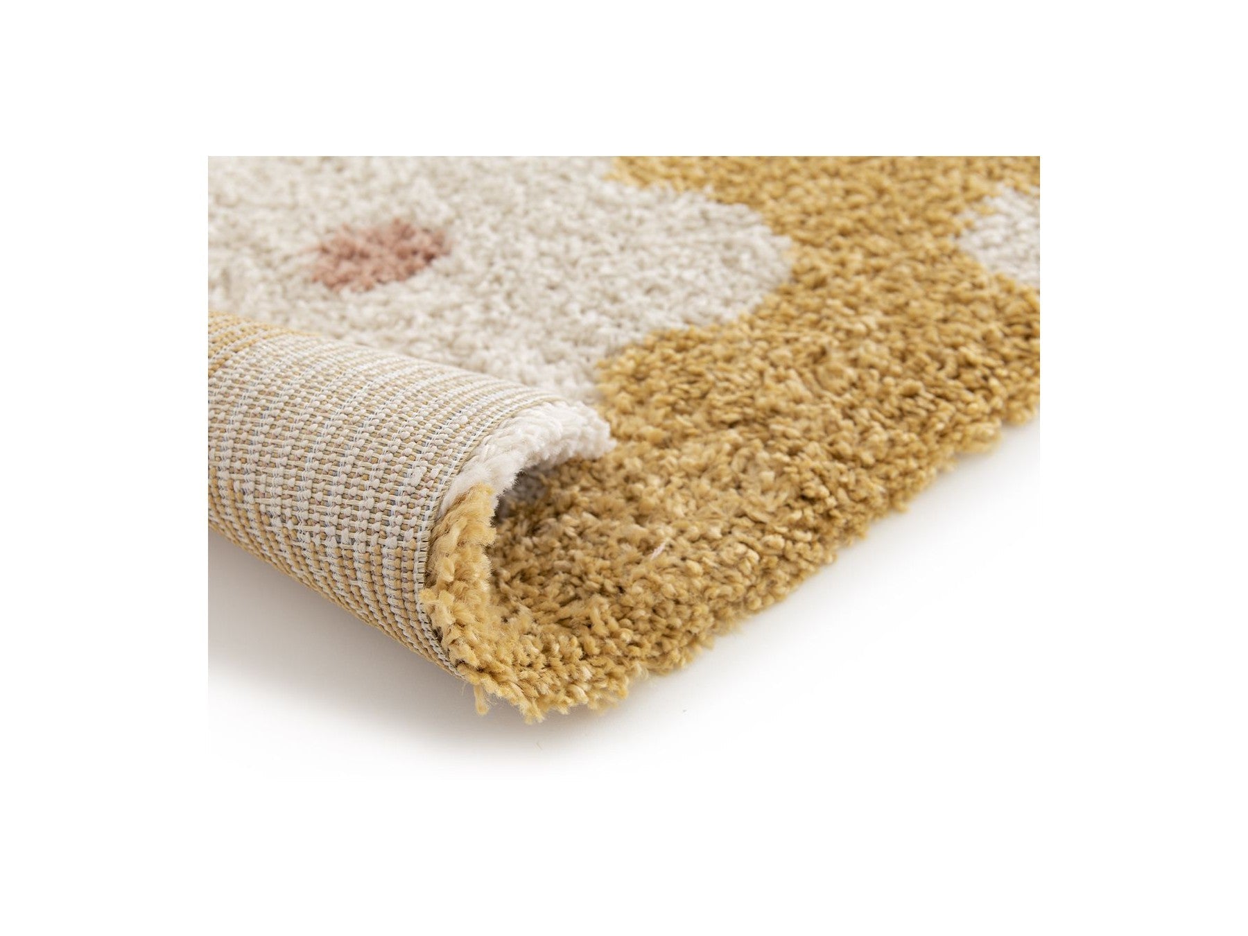 Suzy - Tapis Poils Courts - Motif Fleur - Jaune