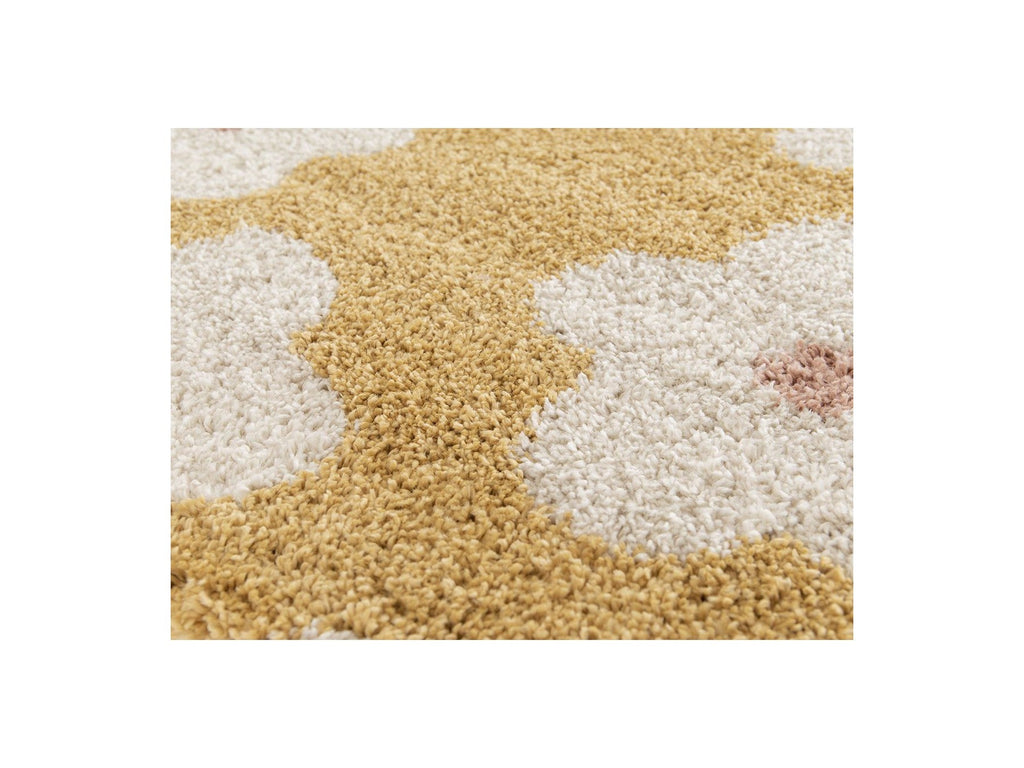 Suzy - Tapis Poils Courts - Motif Fleur - Jaune