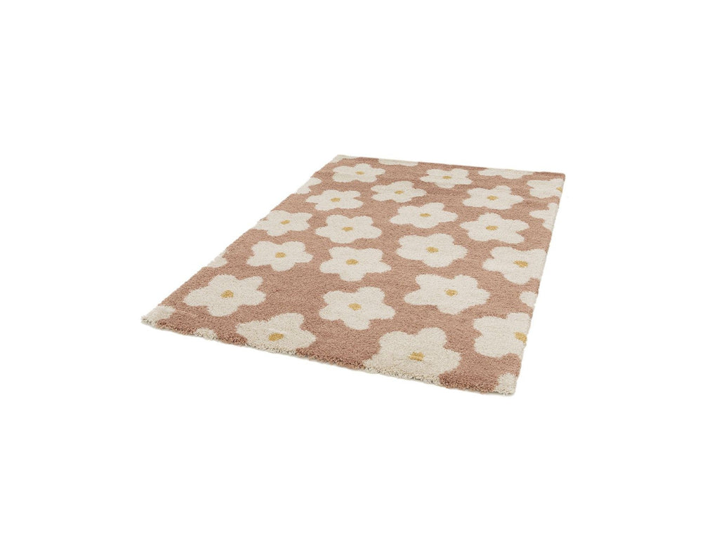Suzy - Tapis Poils Courts - Motif Fleur - Rose