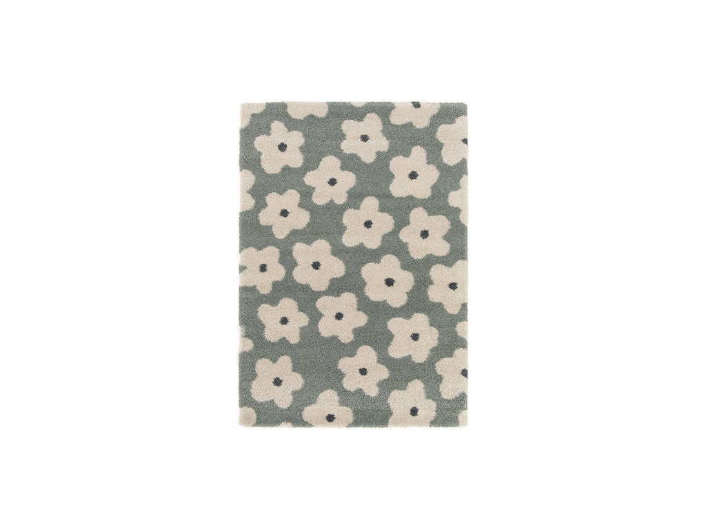 Suzy - Tapis Poils Courts - Motif Fleur - Bleu