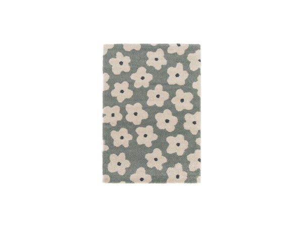 Suzy - Tapis Poils Courts - Motif Fleur - Bleu