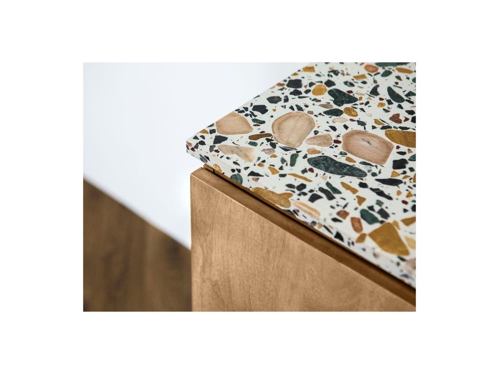 Barbara - Buffet 4 Portes - Bois Massif De Manguier Et Terrazzo