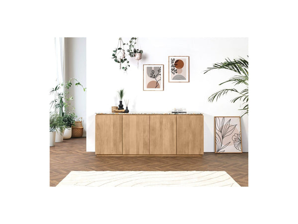 Barbara - Buffet 4 Portes - Bois Massif De Manguier Et Terrazzo