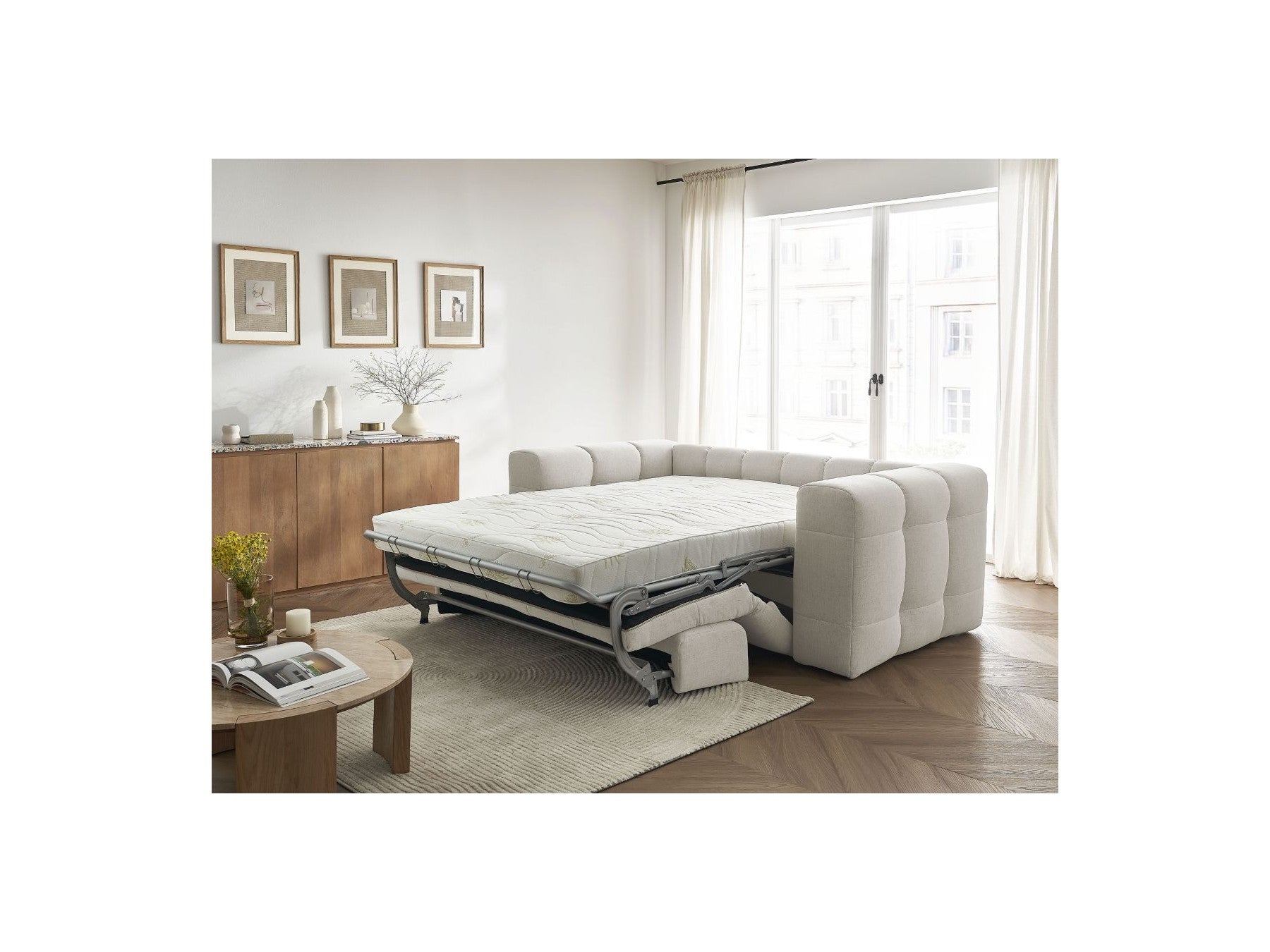 Cloud - Canapé Droit Convertible 3 Places - Tissu Lisse