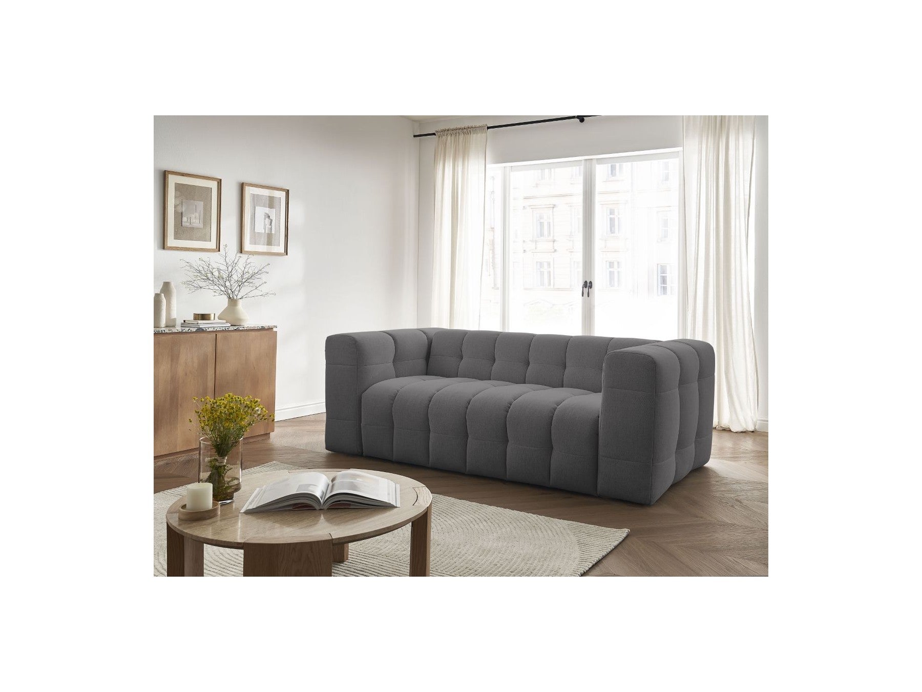 Cloud - Canapé Droit Convertible 3 Places - Tissu Lisse