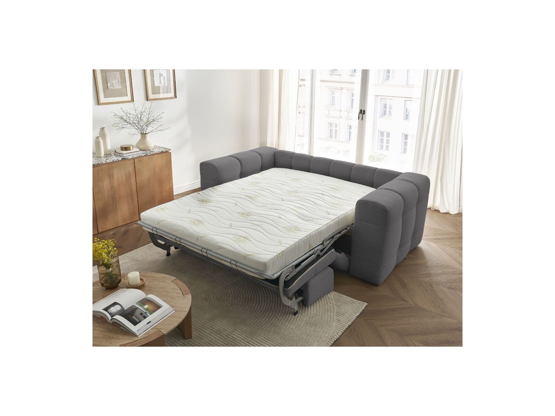 Cloud - Canapé Droit Convertible 3 Places - Tissu Lisse
