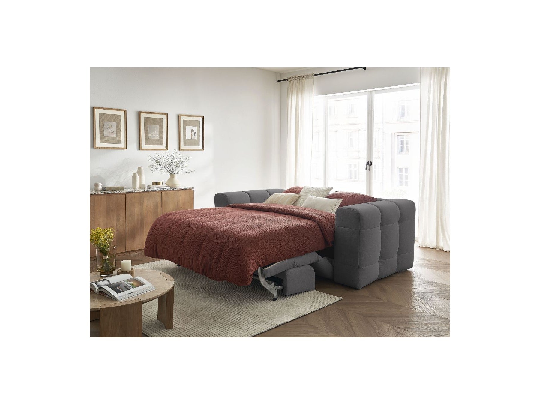 Cloud - Canapé Droit Convertible 3 Places - Tissu Lisse