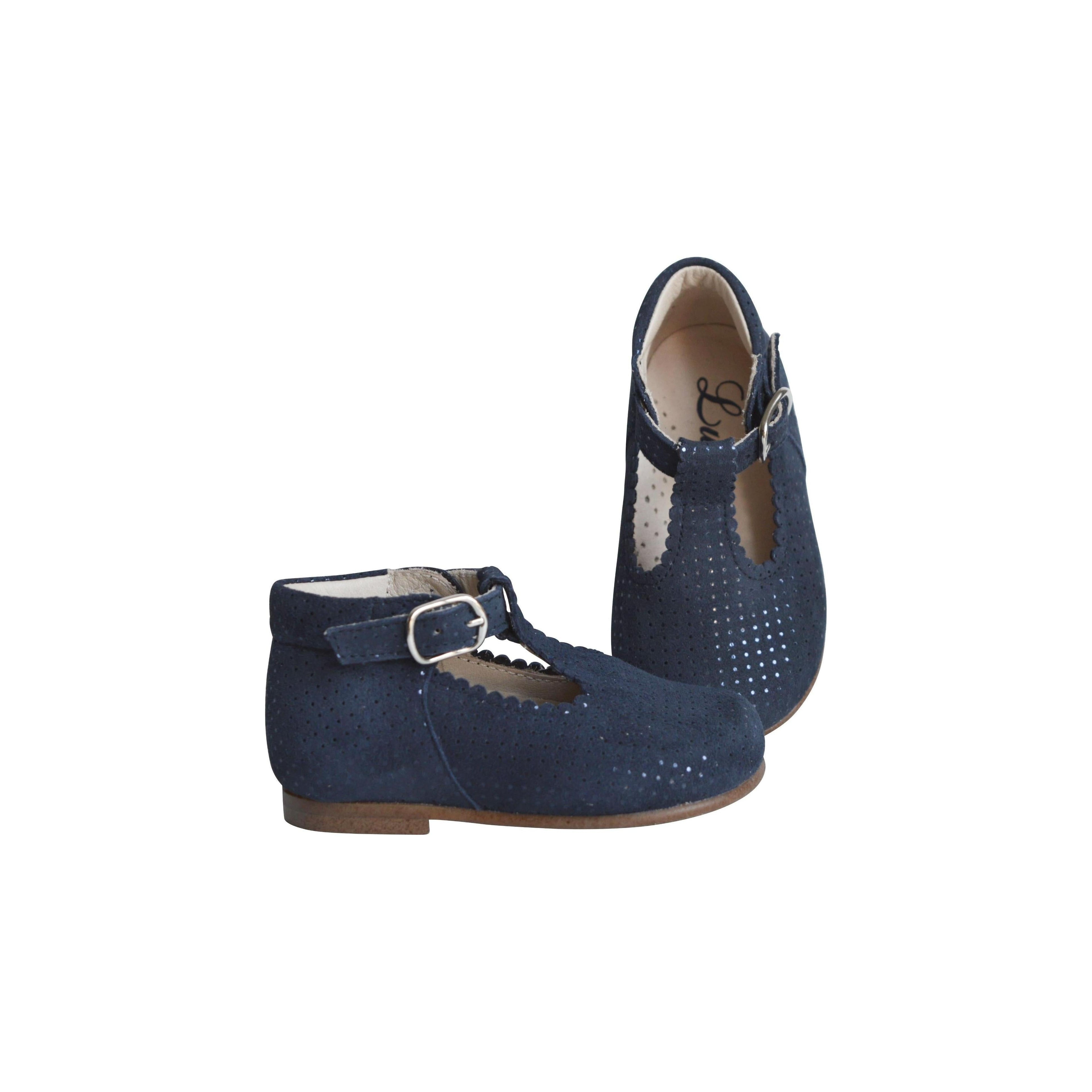 Chaussures Bottillons Salomés À Boucle Inès - Cuir Marine Pois Irisés - Fille