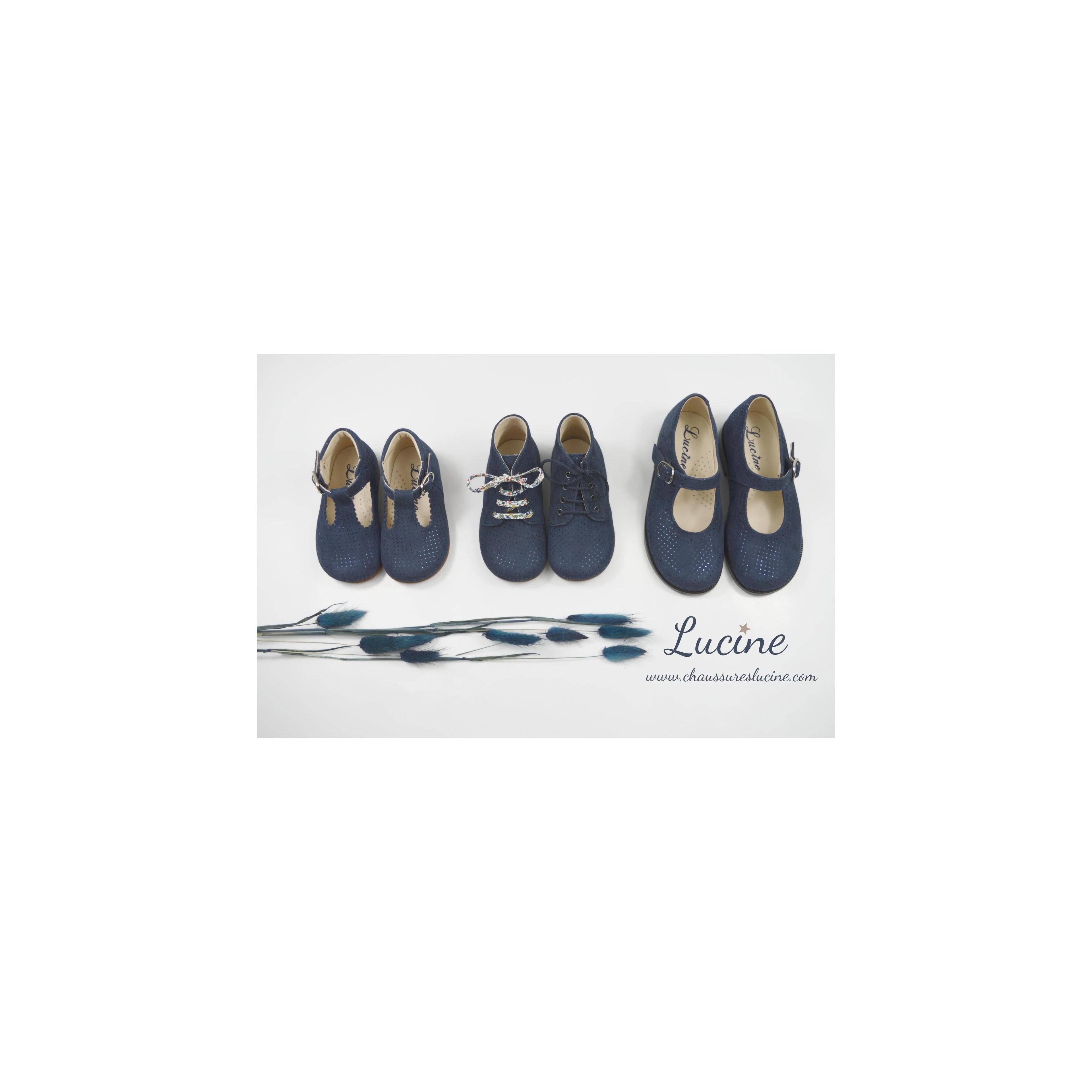 Chaussures Bottillons Salomés À Boucle Inès - Cuir Marine Pois Irisés - Fille