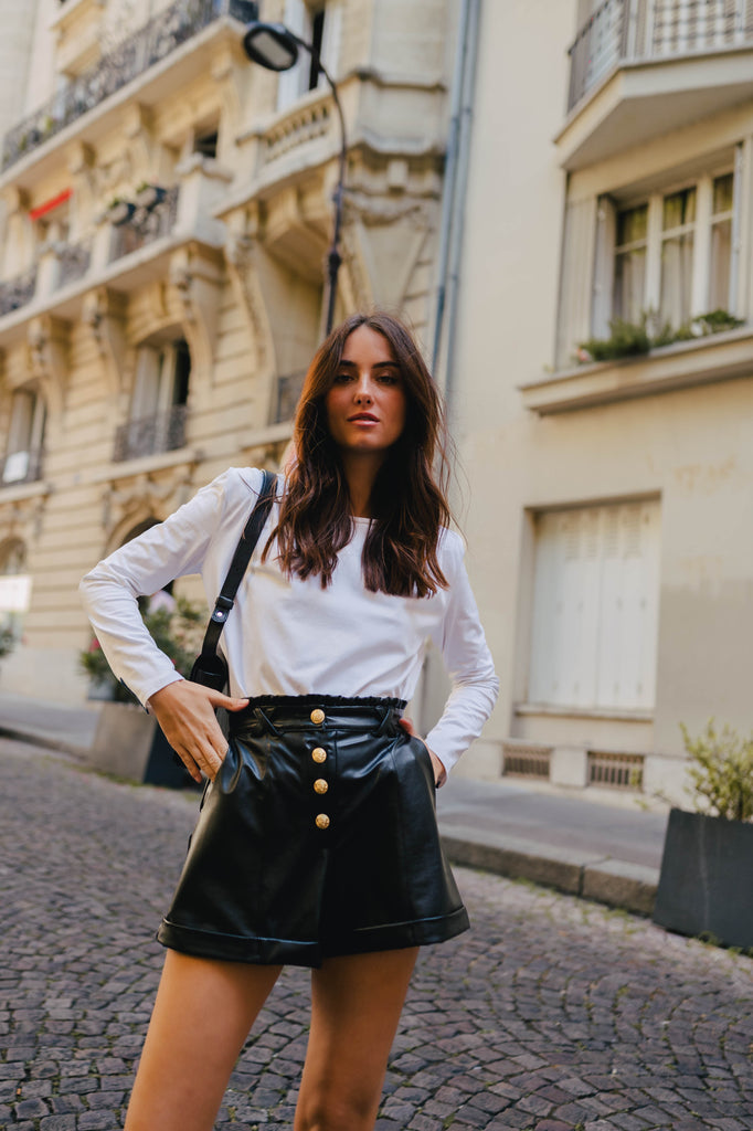 Short Guillaume Simili Cuir Noir