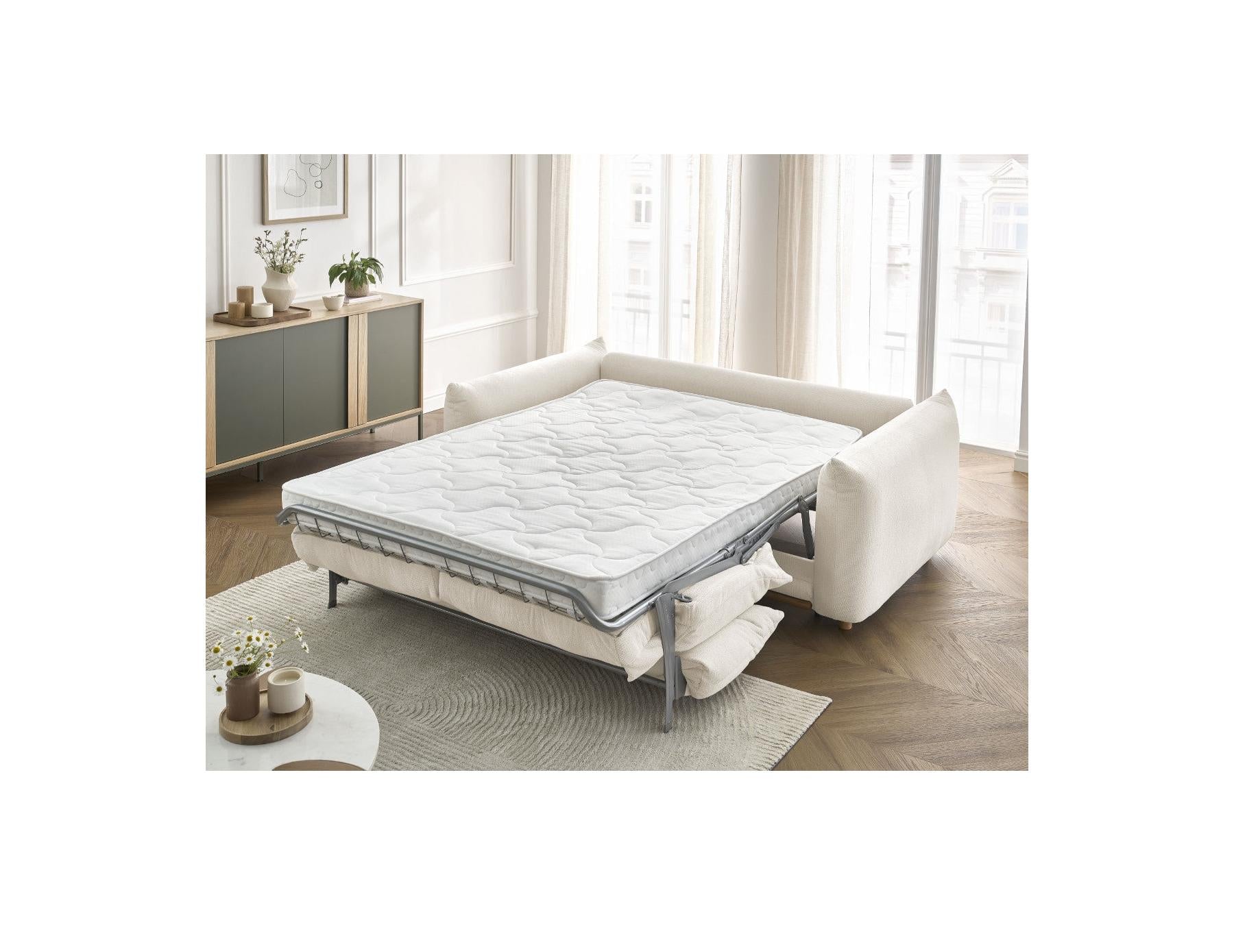 Ernest - Canapé Droit Convertible Ouverture Express - Tissu Lisse - 140X190