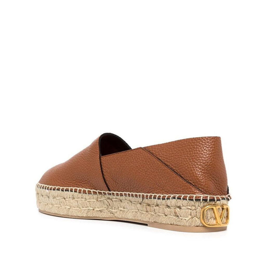 Espadrilles Valentino Garavani Logo-Plaque Leather - Brown - Homme