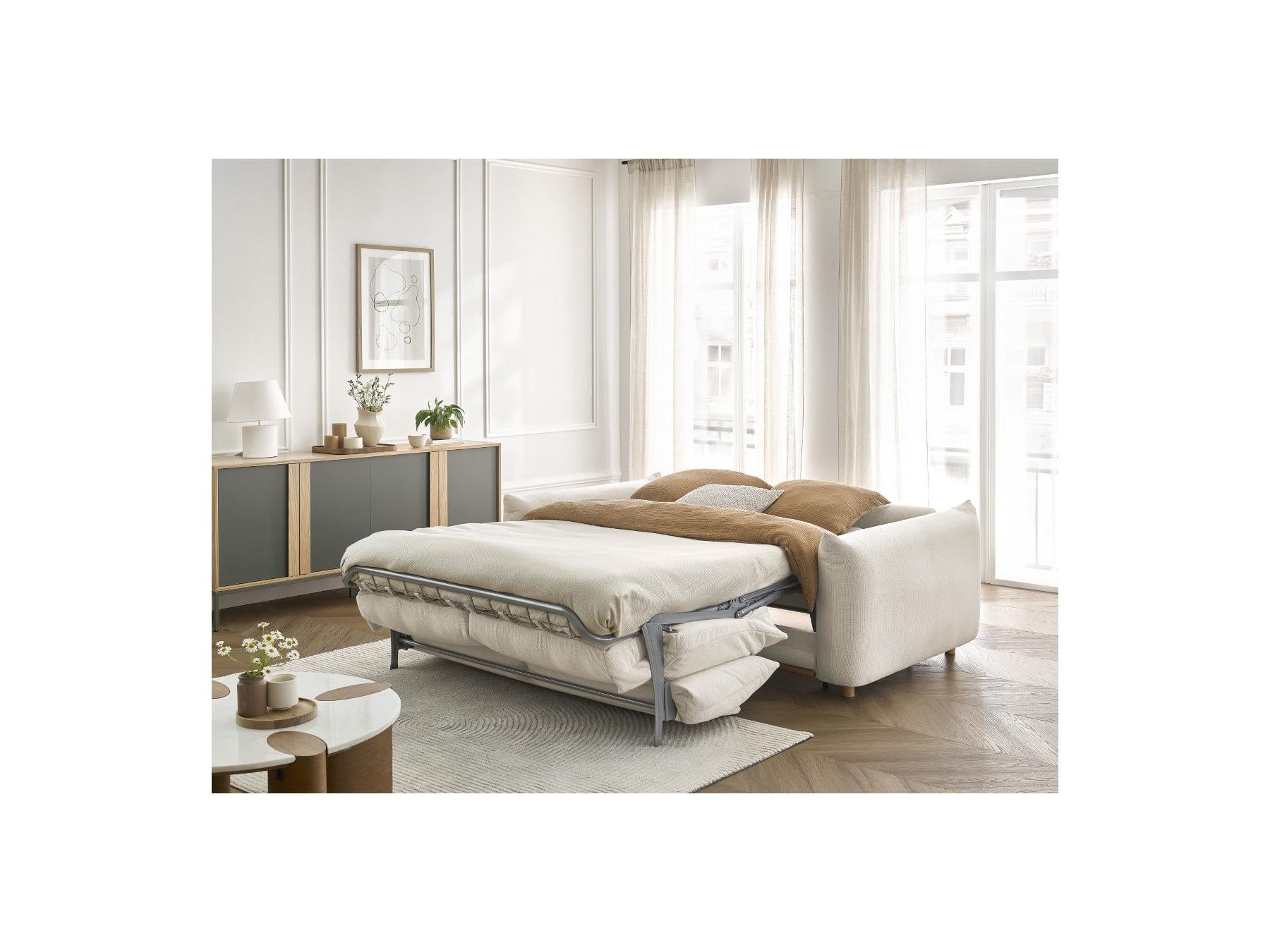 Ernest - Canapé Droit Convertible Ouverture Express - Tissu Lisse - 160X190