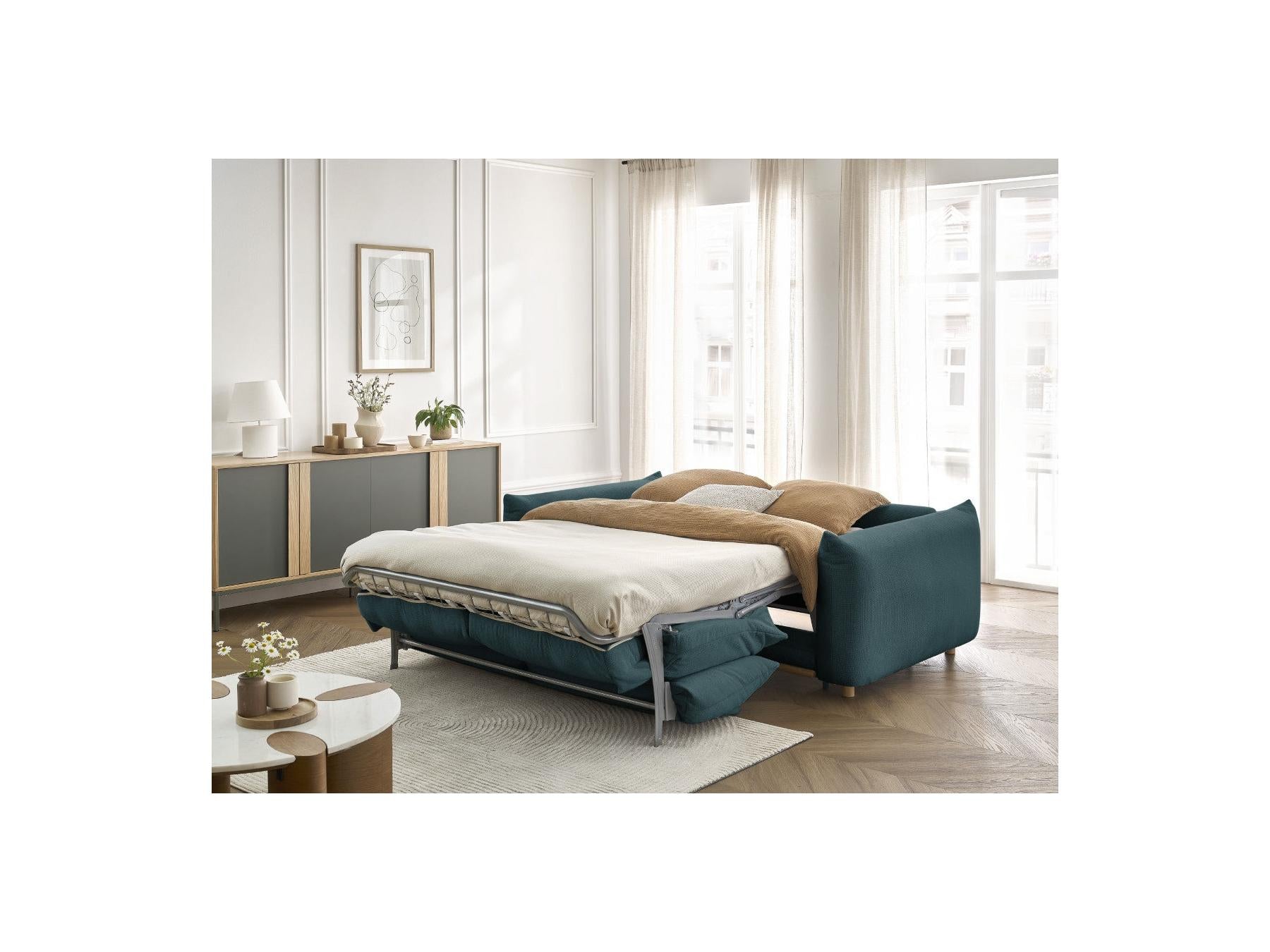 Ernest - Canapé Droit Convertible Ouverture Express - Tissu Lisse - 160X190