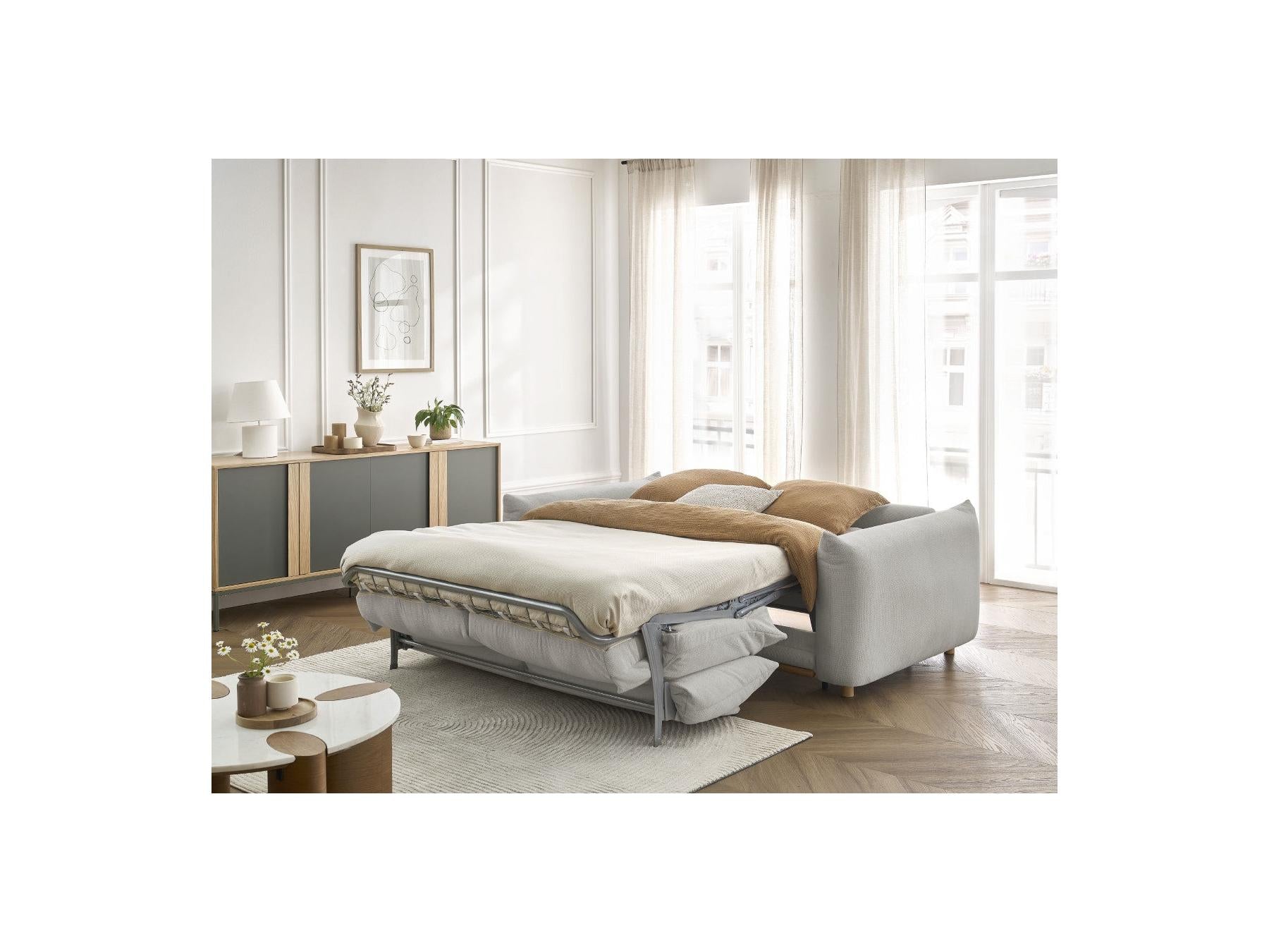 Ernest - Canapé Droit Convertible Ouverture Express - Tissu Lisse - 160X190