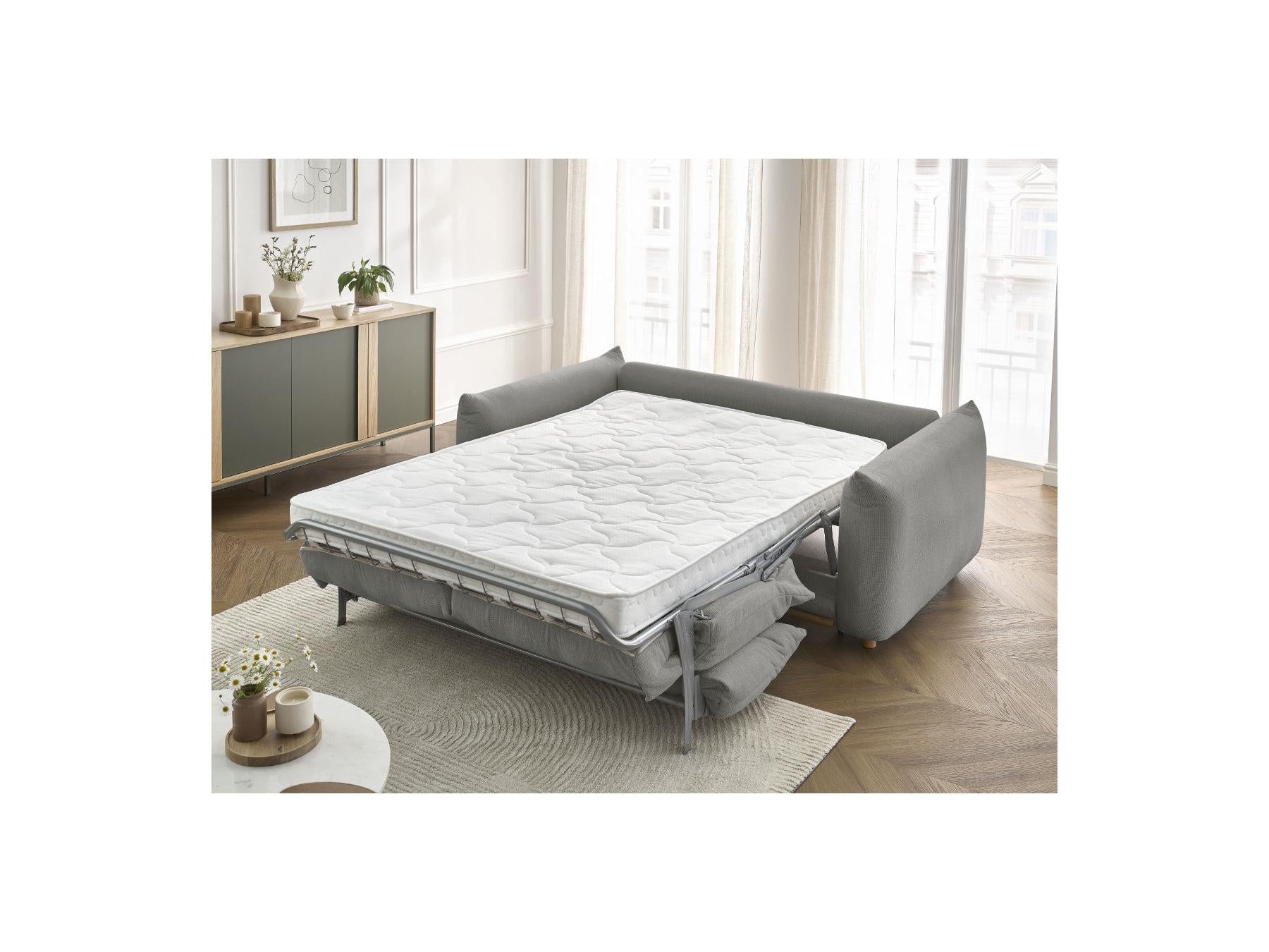Ernest - Canapé Droit Convertible Ouverture Express - Tissu Lisse - 160X190
