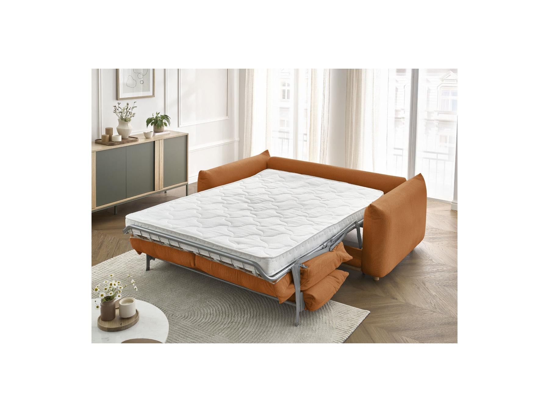 Ernest - Canapé Droit Convertible Ouverture Express - Tissu Lisse - 160X190