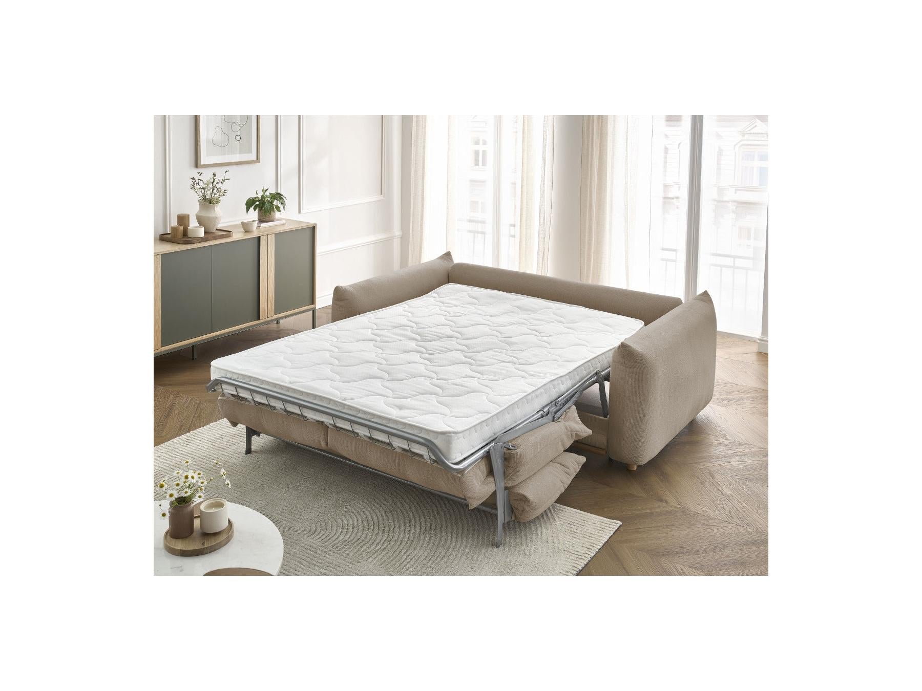 Ernest - Canapé Droit Convertible Ouverture Express - Tissu Lisse - 160X190