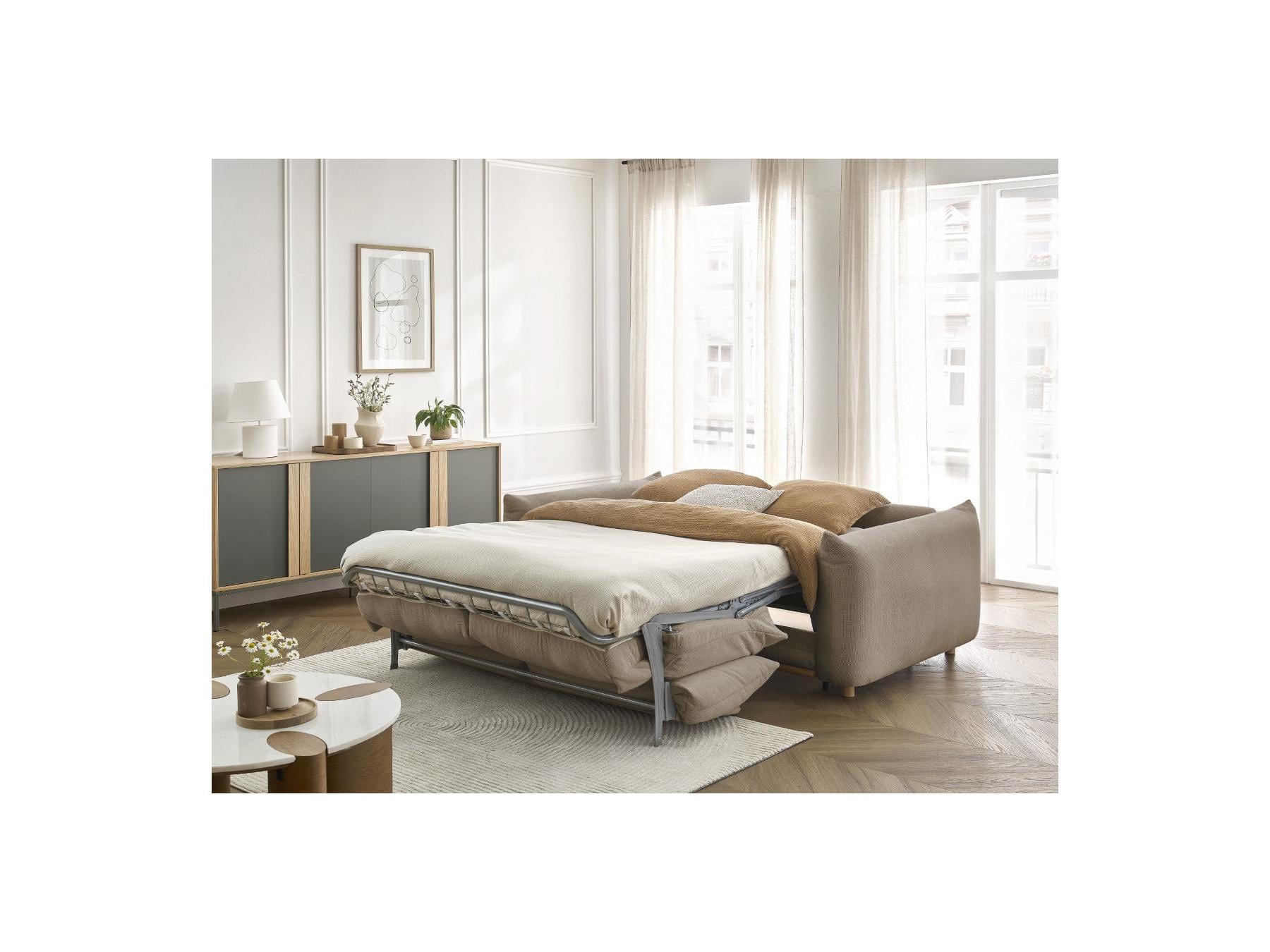 Ernest - Canapé Droit Convertible Ouverture Express - Tissu Lisse - 160X190