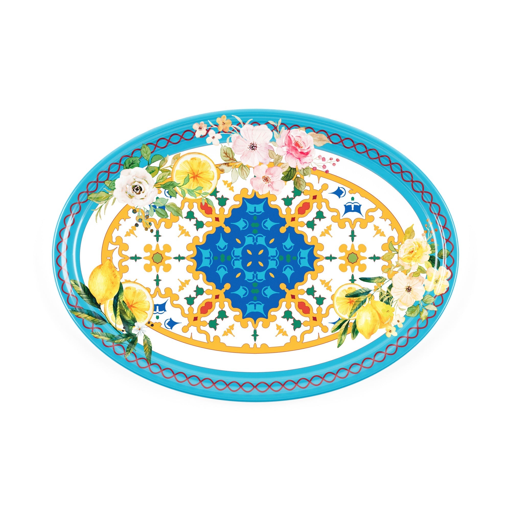 Grand Plateau Ovale "Flower&Lemon"