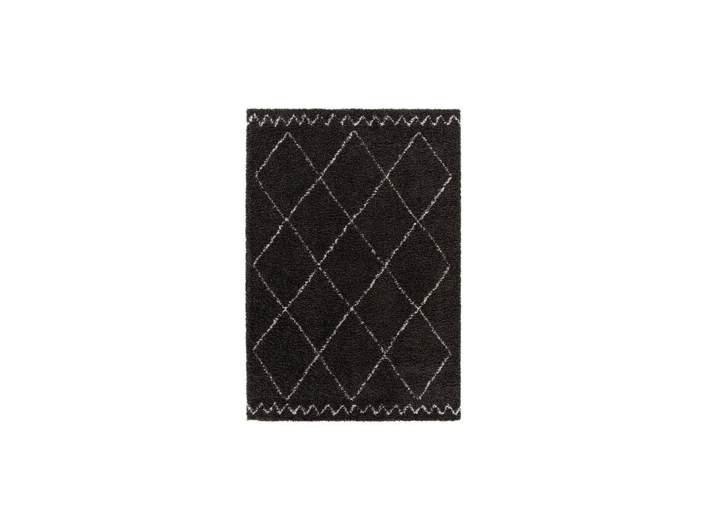 Simon - Tapis Poils Longs - Motif Graphique - Noir