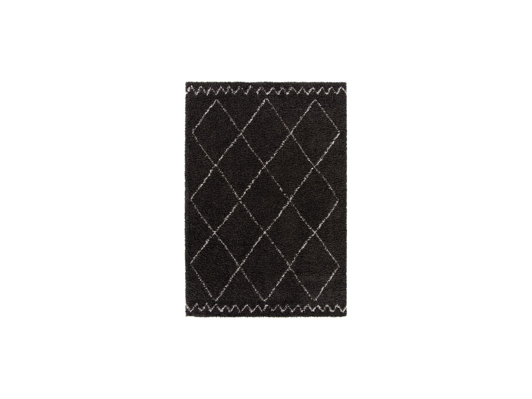 Simon - Tapis Poils Longs - Motif Graphique - Noir